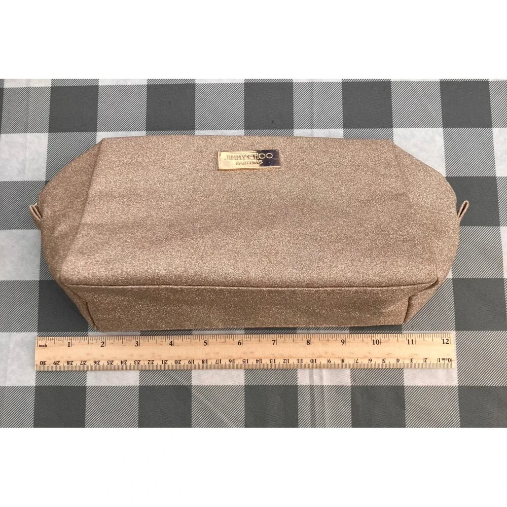 Jimmy Choo Makeup Bag Womens Large Rose Gold Glitter Parfums Cosmetic Pouch
